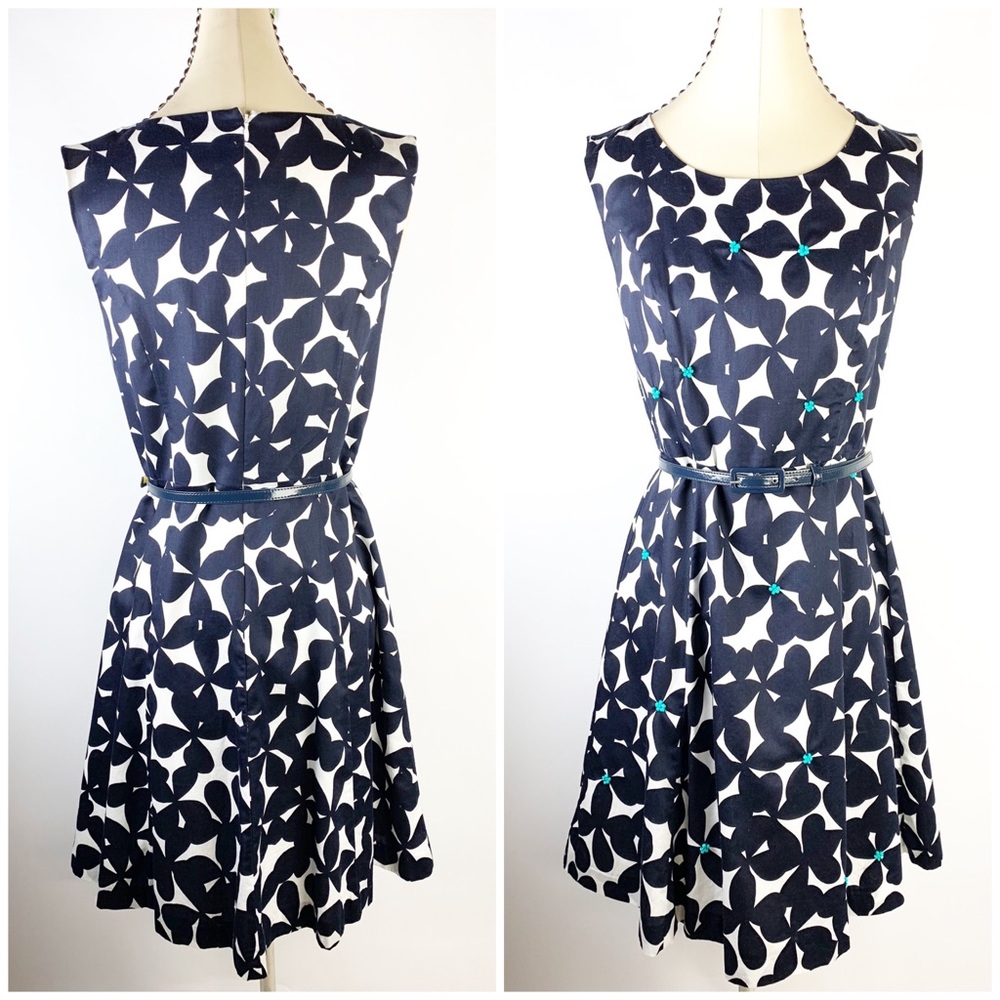 Ann Taylor LOFT - Floral White Navy Flare Dress